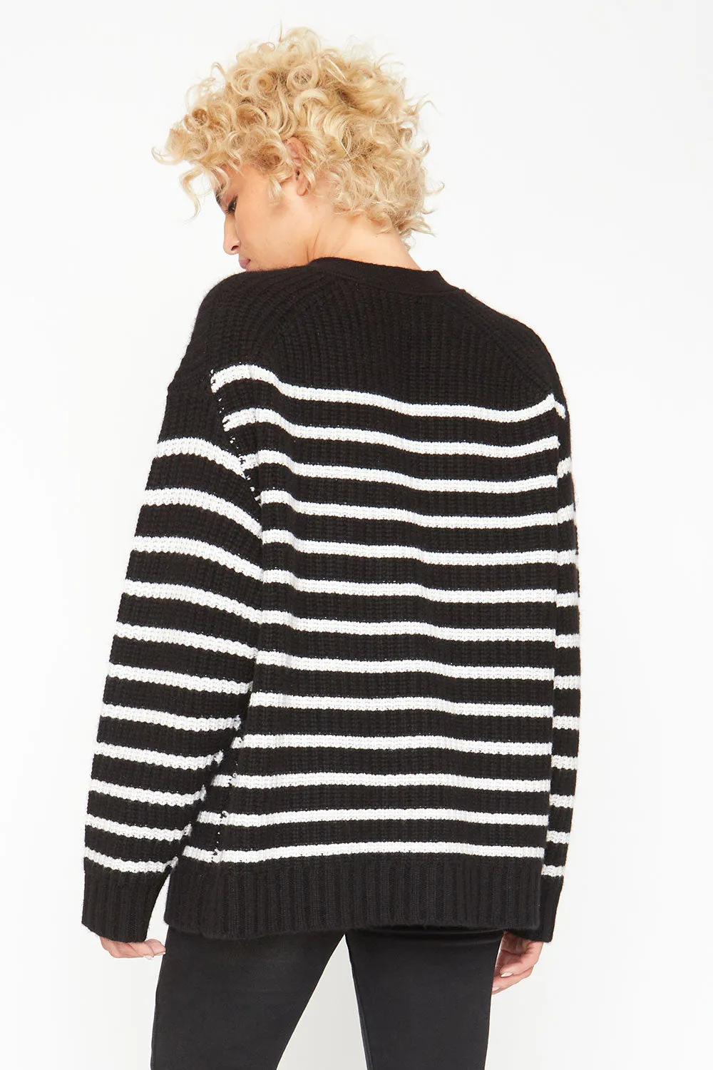 Grandpa Cardigan Sweater - Black and White Stripe