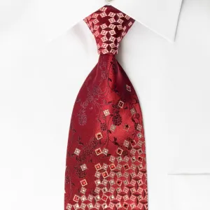 Grang Cia Rhinestone Necktie Geometric Floral On Burgundy With Silver Sparkles