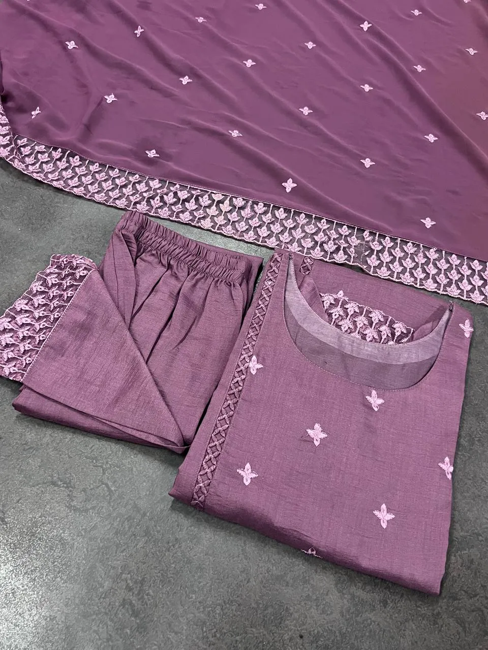 Grape Purple Pure Maska Cotton Silk Thread Embroidery Work Salwar Suit