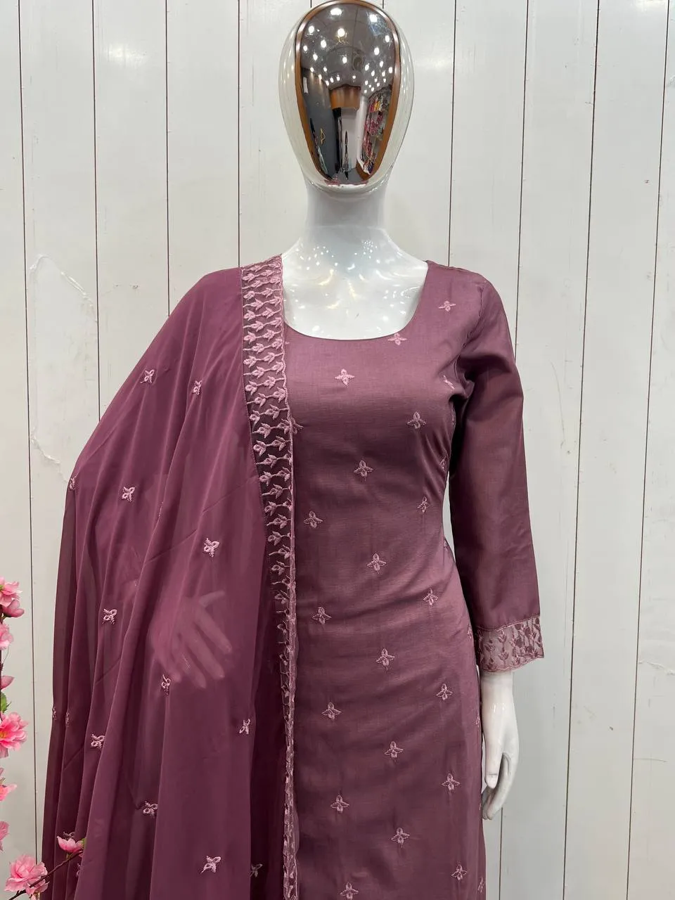 Grape Purple Pure Maska Cotton Silk Thread Embroidery Work Salwar Suit