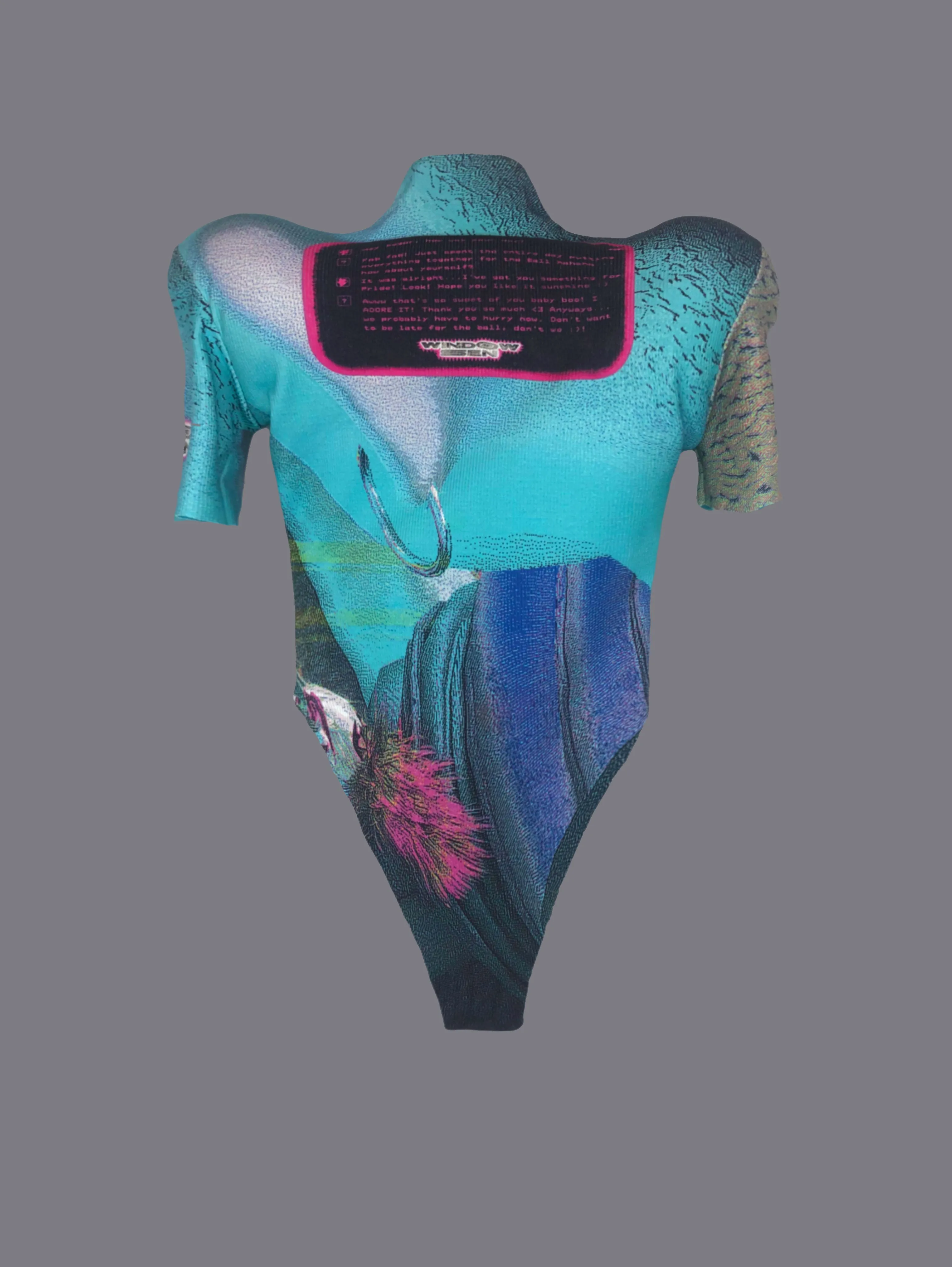 GRAPHIC BODYSUIT WITH PADDED SHOULDERS