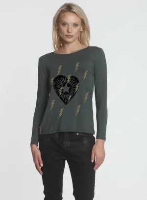 Graphic Riley LS Tee - Loden Heart Bolts