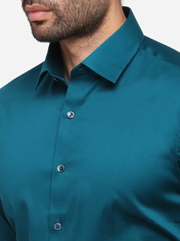 Grass Green Solid Slim Fit Party Wear Shirt | Wyre