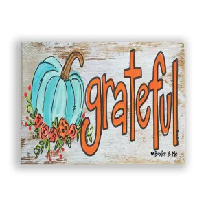 Grateful Blue Floral Pumpkin - Wrapped Canvas