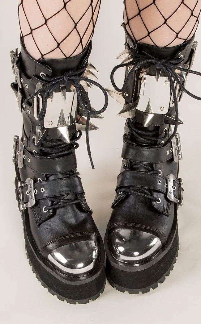 GRAVEDIGGER-250 Black Vegan Leather Boots (Au Stock)