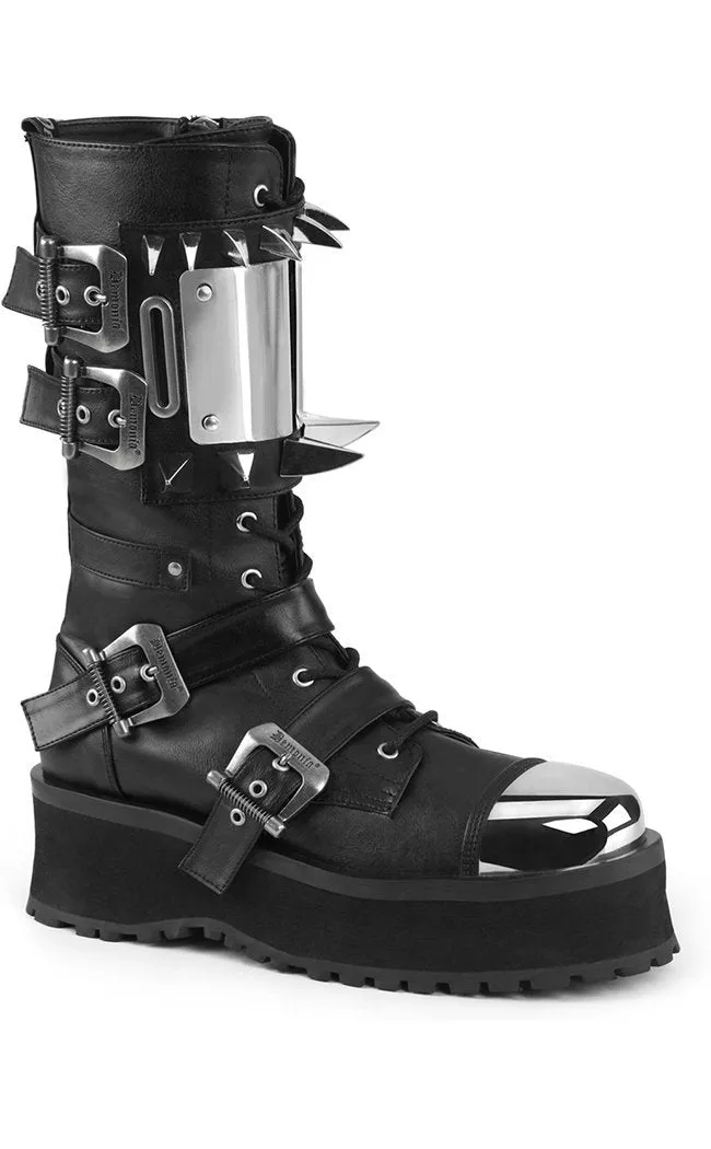 GRAVEDIGGER-250 Black Vegan Leather Boots (Au Stock)