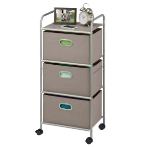 Gray 3-Drawer Rolling Fabric Storage Cart