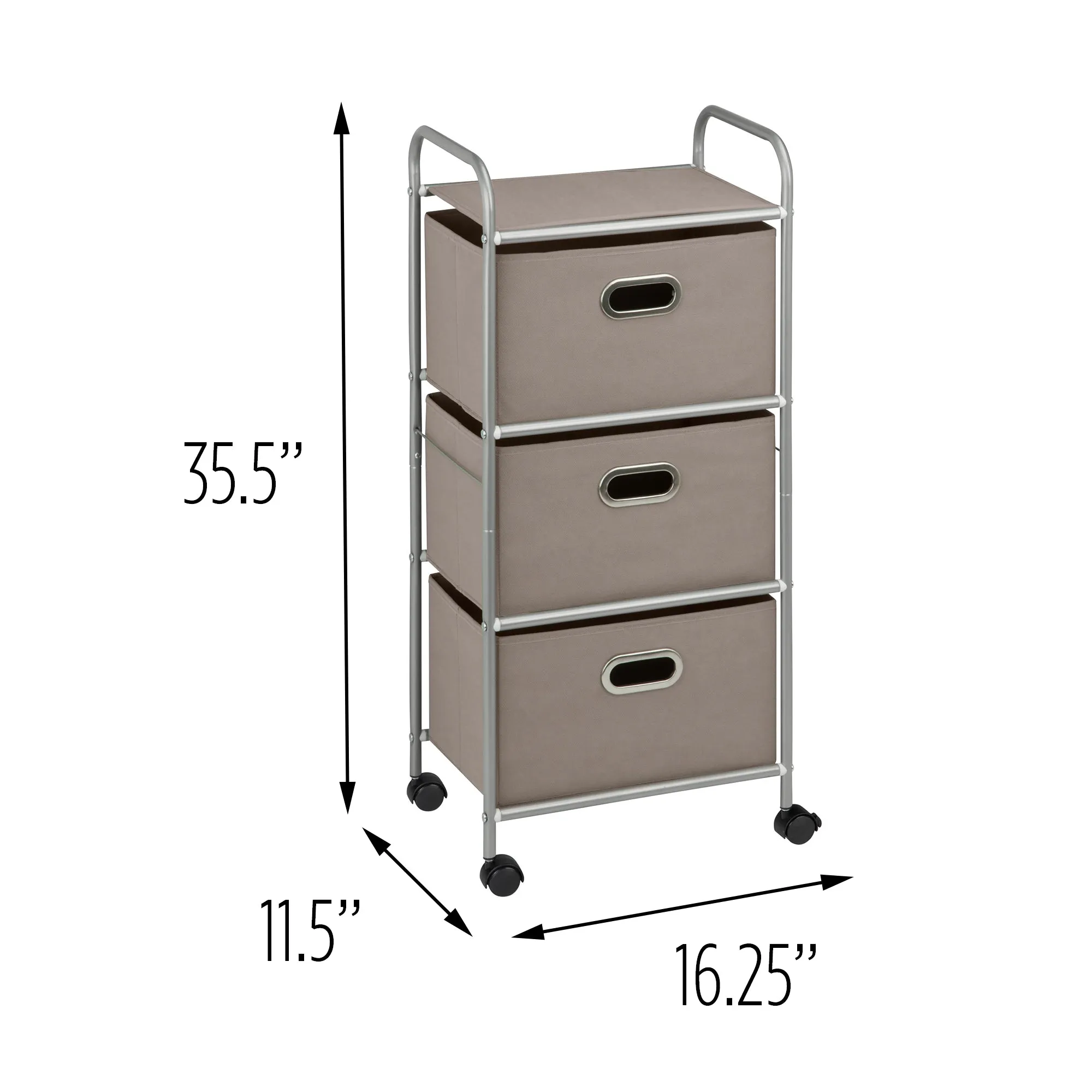 Gray 3-Drawer Rolling Fabric Storage Cart