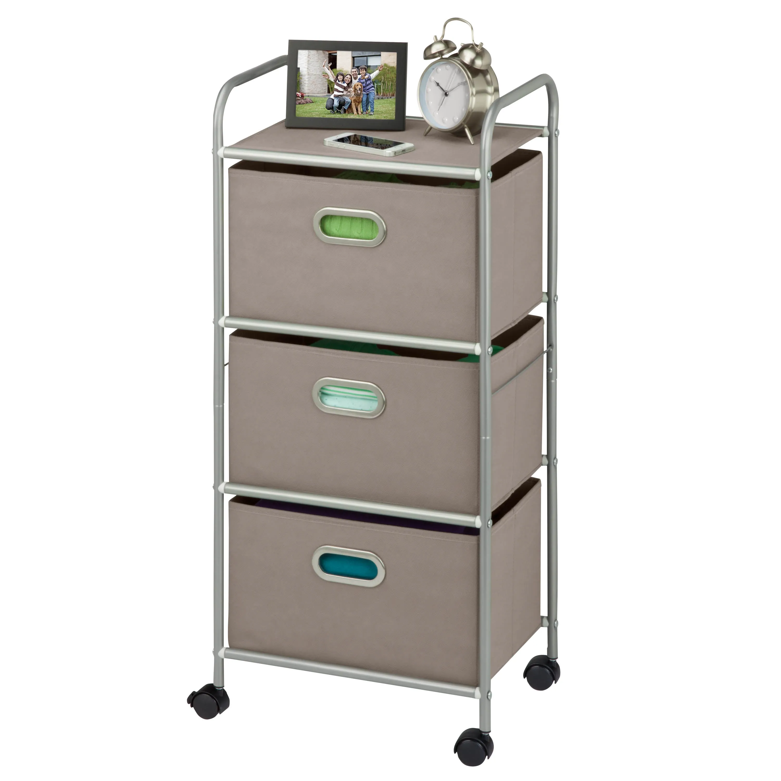 Gray 3-Drawer Rolling Fabric Storage Cart