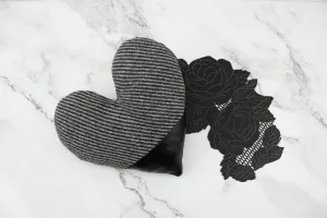 Gray and Black Wool Twill with Lambskin Heart Pillow