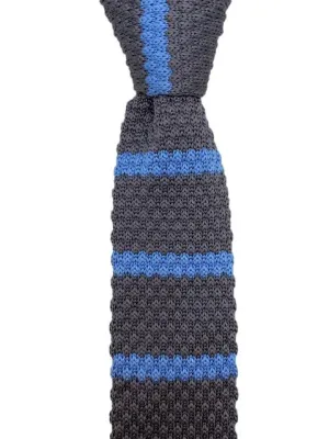 Gray and Light Blue Striped Knitted Necktie