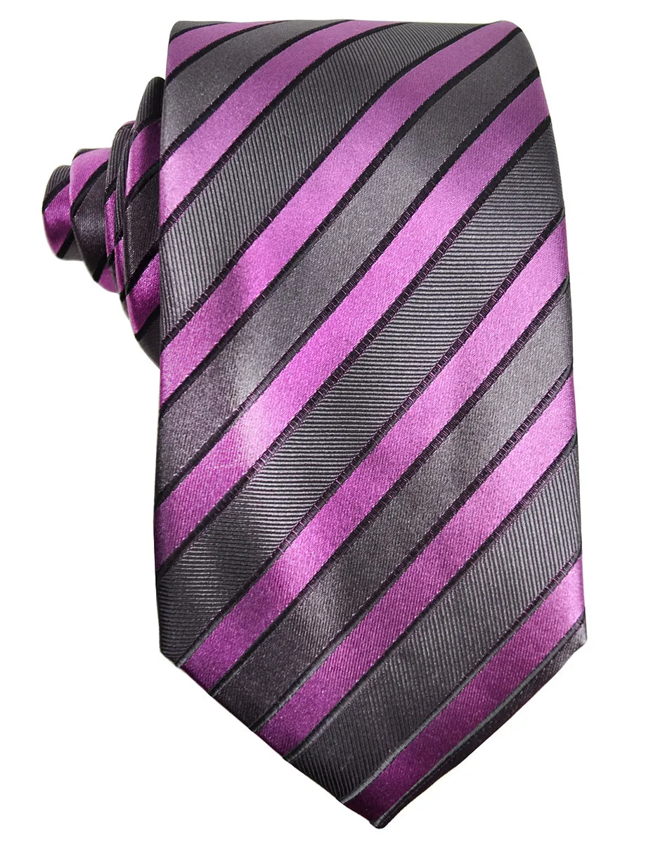 Gray and Lilac Striped Silk Tie and Pocket Square