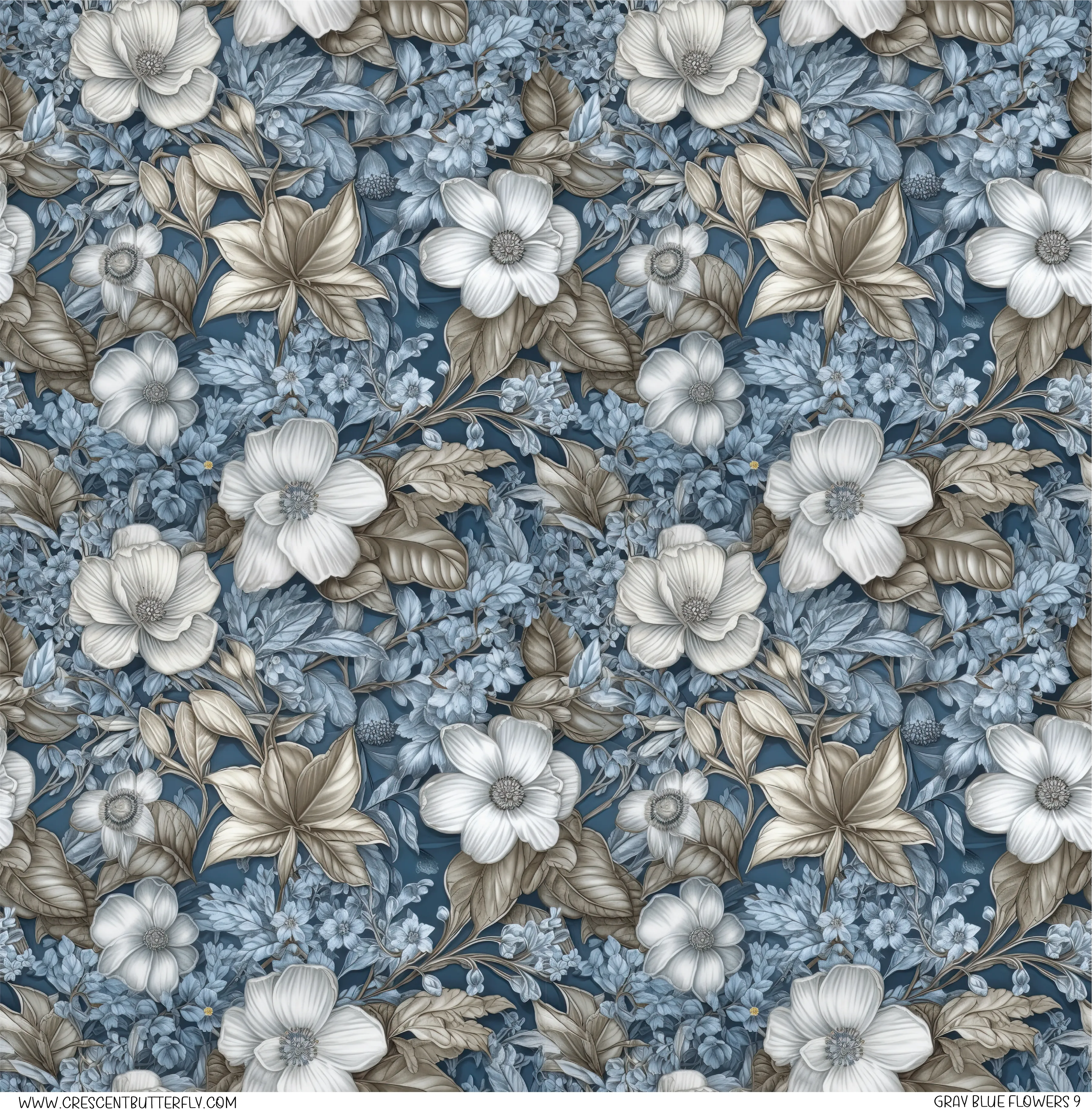 Gray Blue Flowers 9 Pattern Vinyl Sheet/Wrap