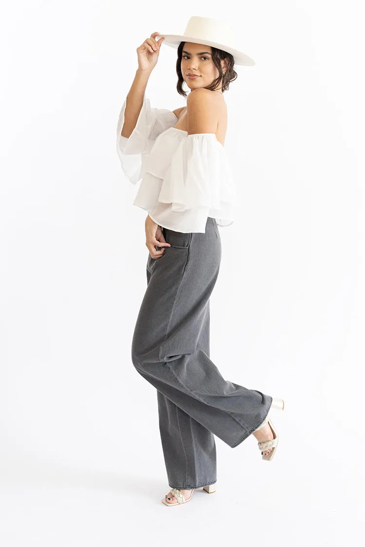 Gray Chambray Flowy Trouser