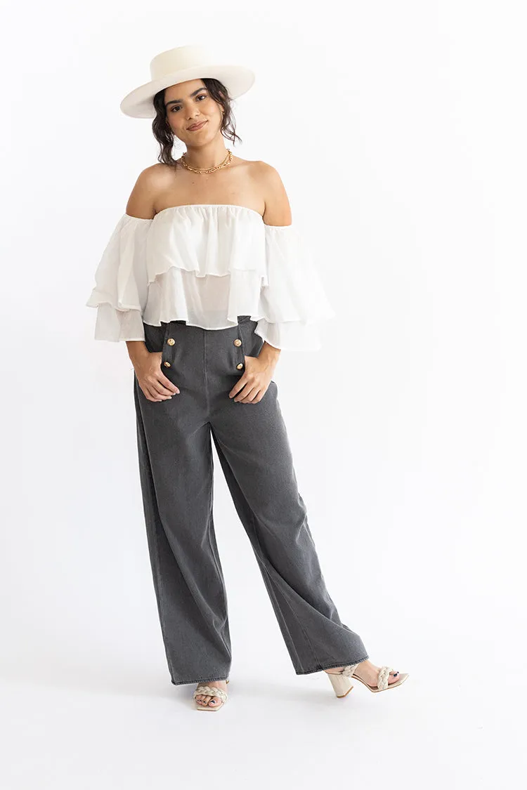 Gray Chambray Flowy Trouser