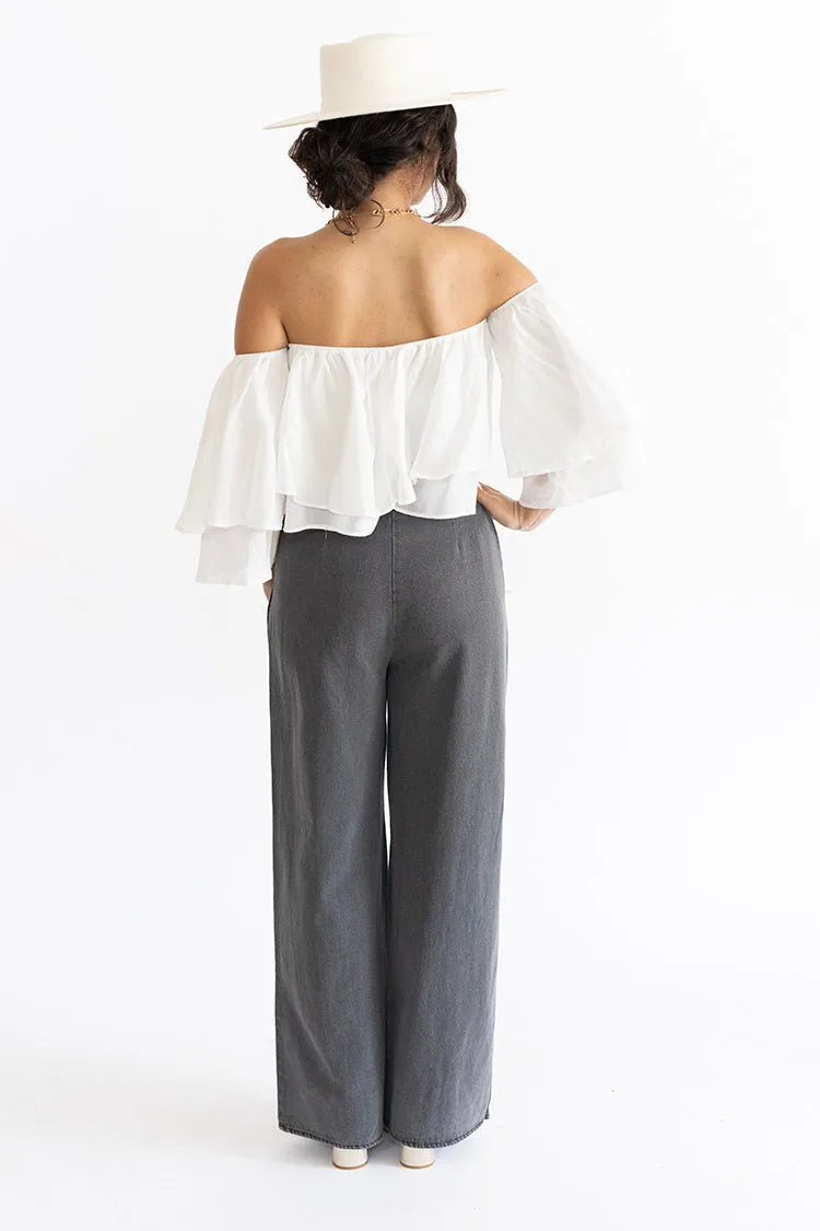 Gray Chambray Flowy Trouser