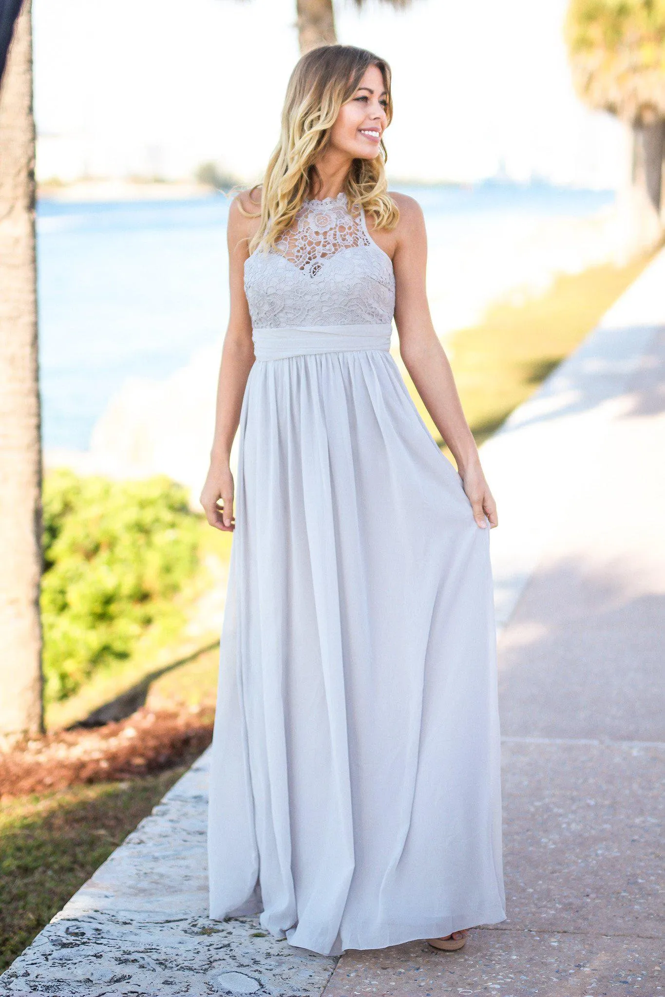 Gray Crochet Maxi Dress