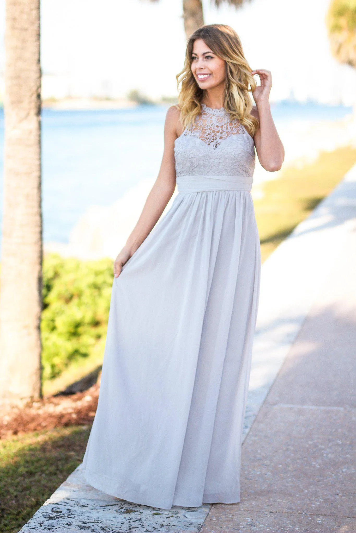 Gray Crochet Maxi Dress