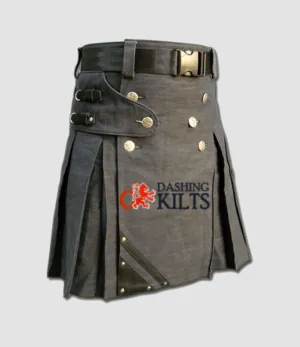 Gray Denim and Leather Kilt