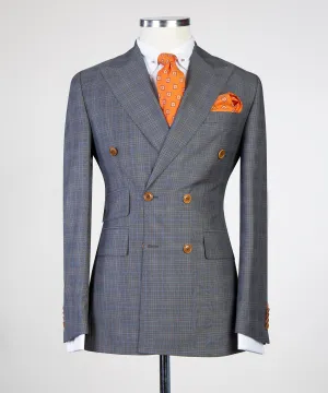 Gray Double Breasted Check Suit