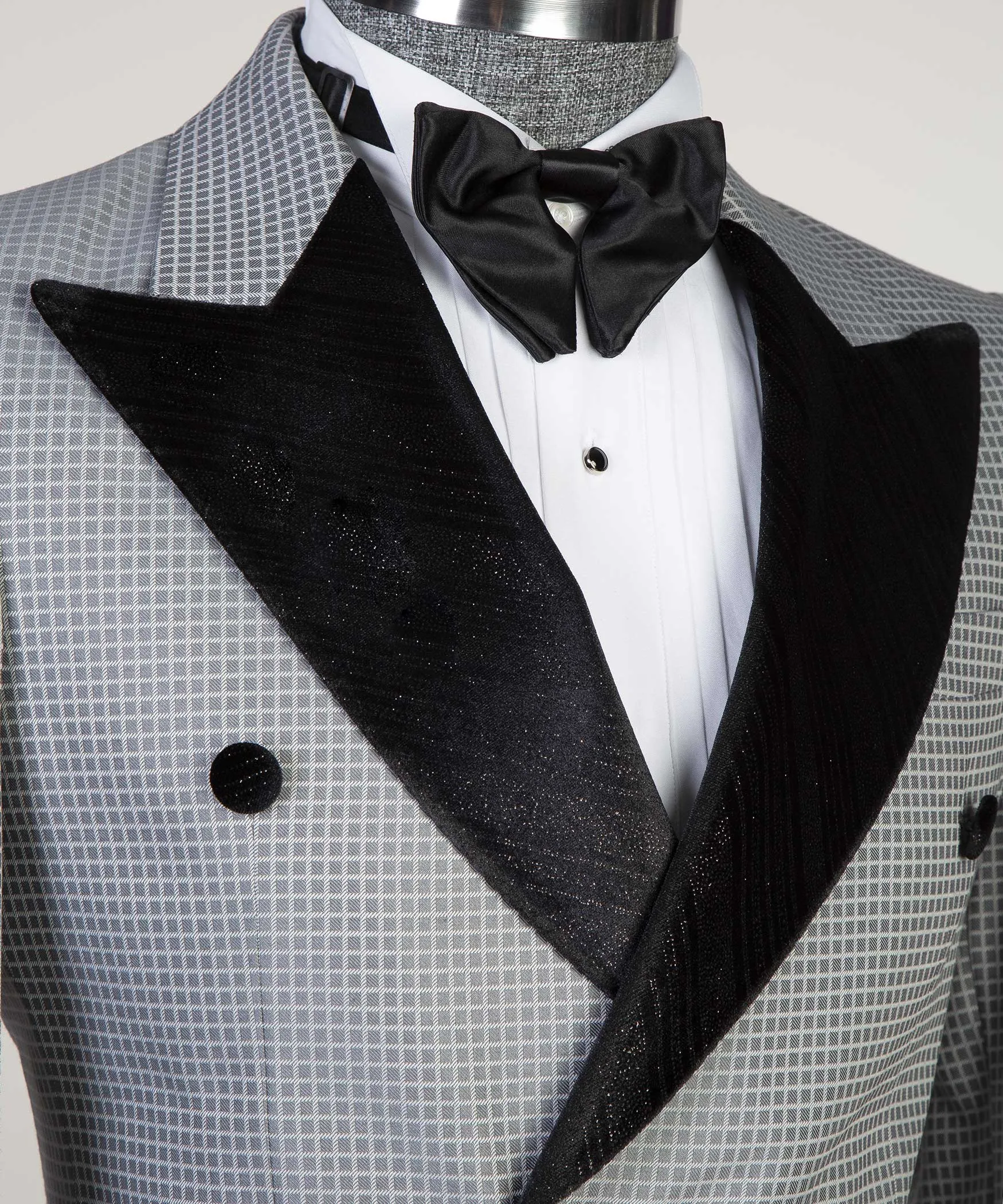 Gray Double Breasted With  Black Lapel