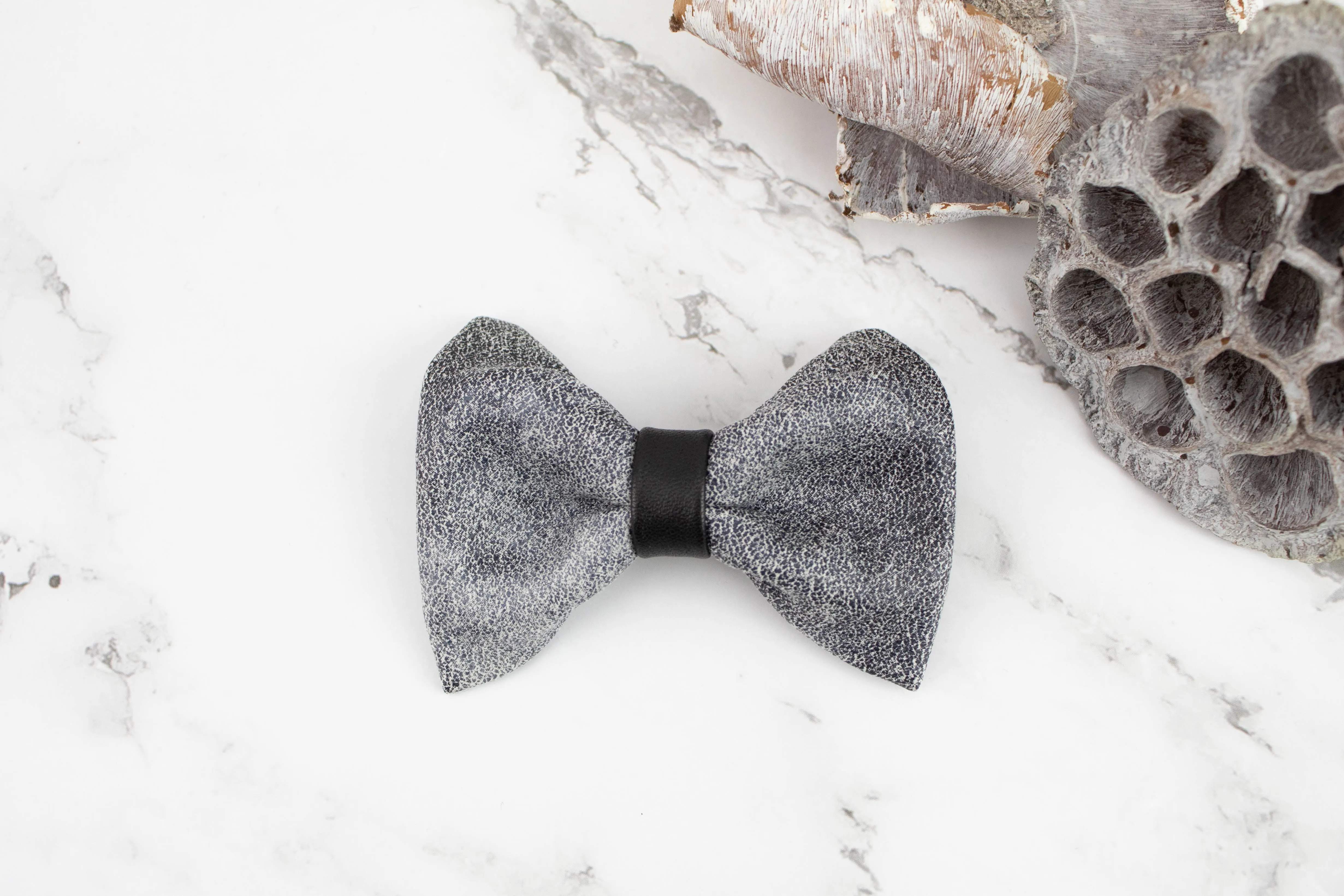 Gray Faux Leather Mini Bow Tie Clip Hair Bow Clip