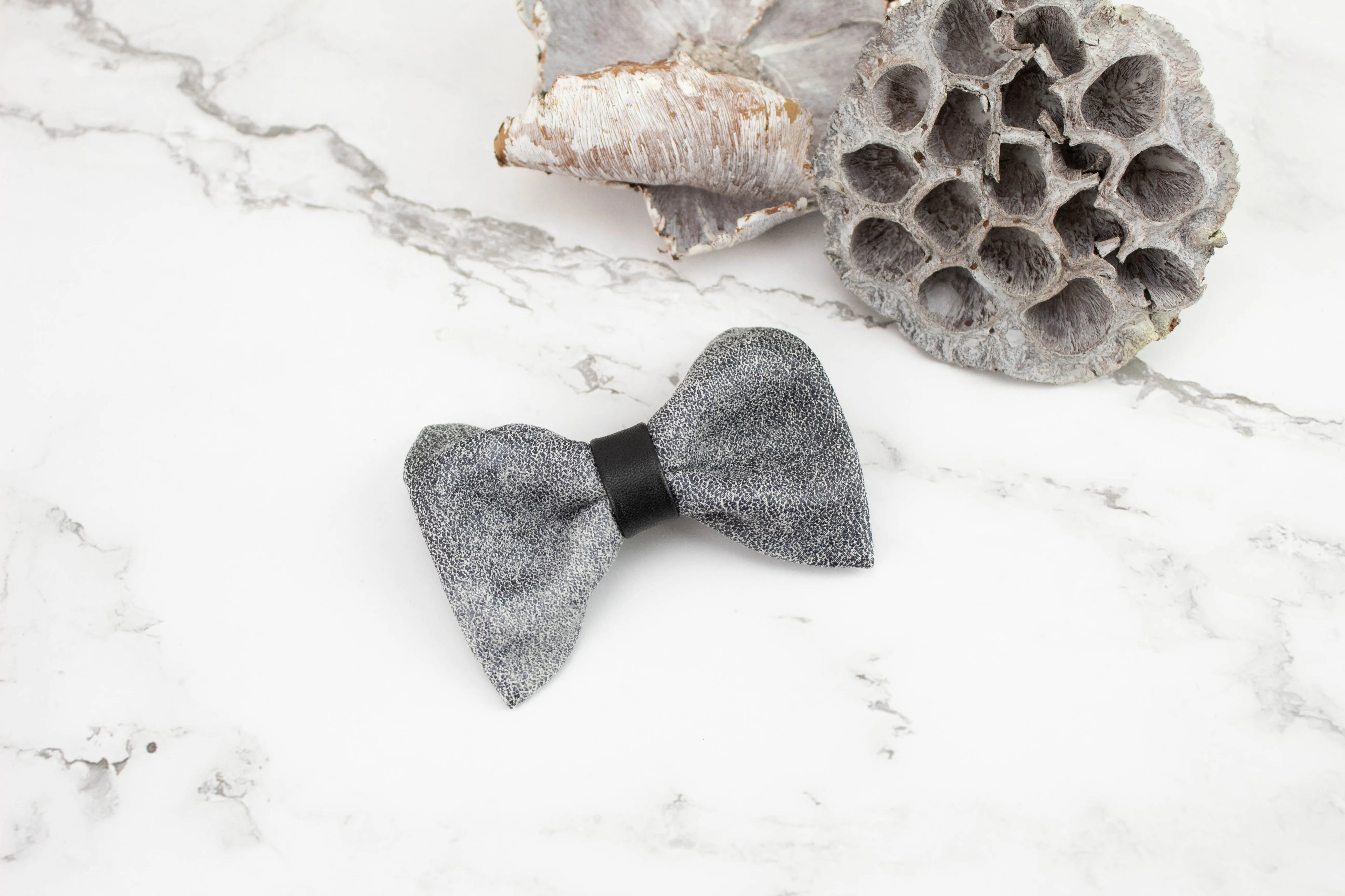 Gray Faux Leather Mini Bow Tie Clip Hair Bow Clip