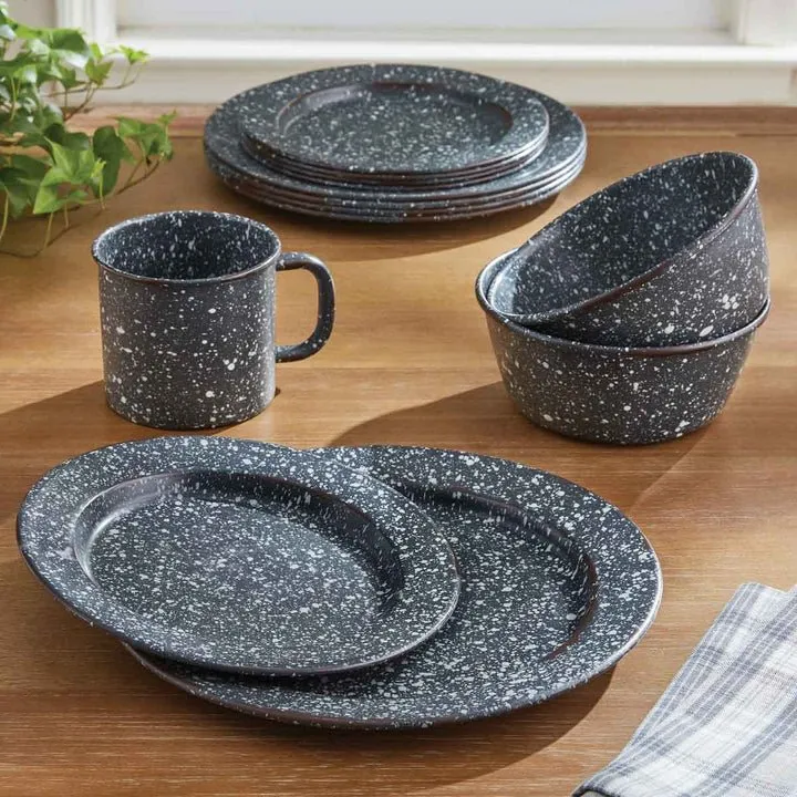 Gray Granite Enamelware Salad Plate Set