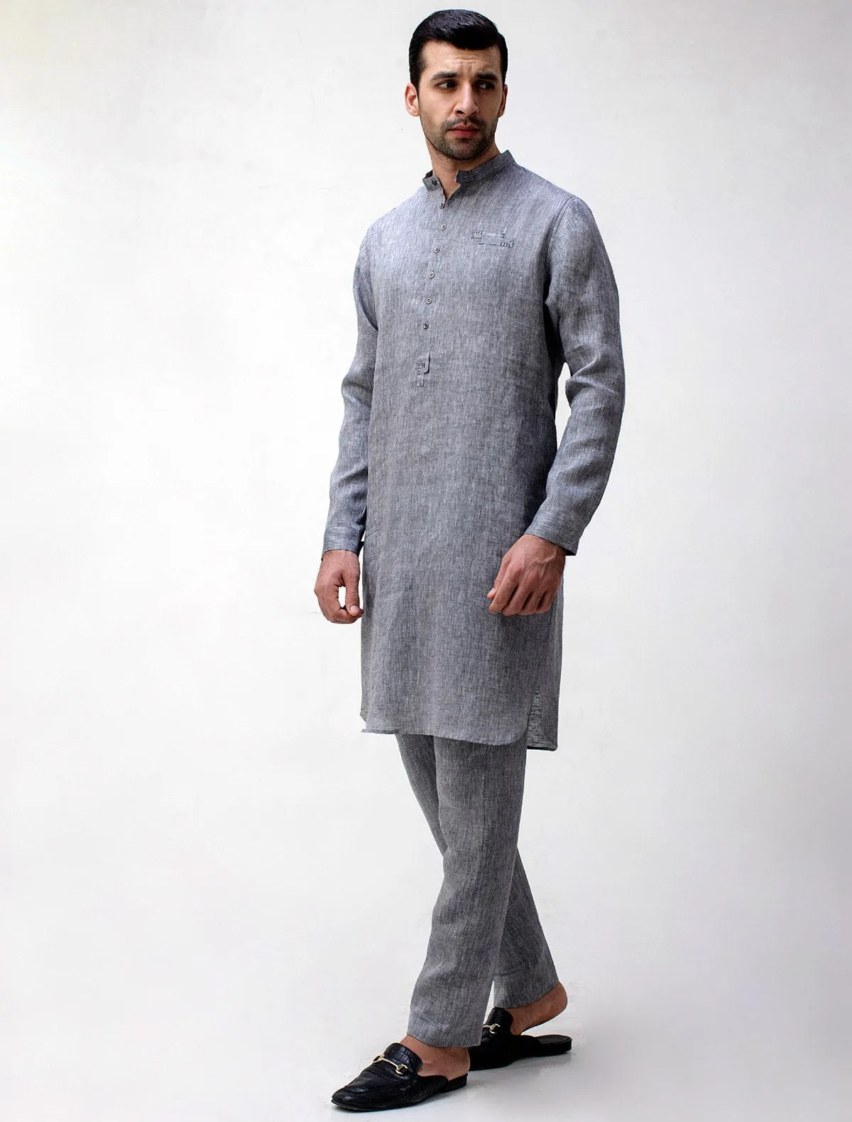 GRAY LINEN KURTA PAJAMA