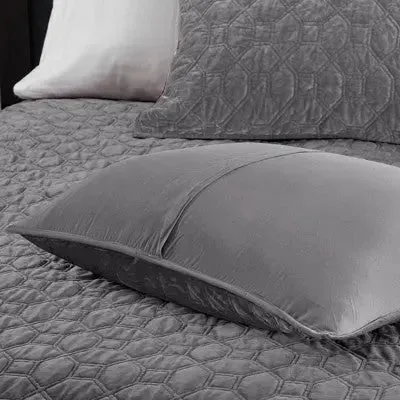 Gray Mercer Polyester Velvet Quilt Set (King/California King)