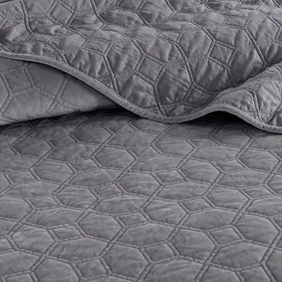 Gray Mercer Polyester Velvet Quilt Set (King/California King)