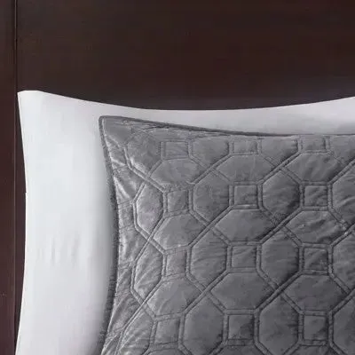 Gray Mercer Polyester Velvet Quilt Set (King/California King)