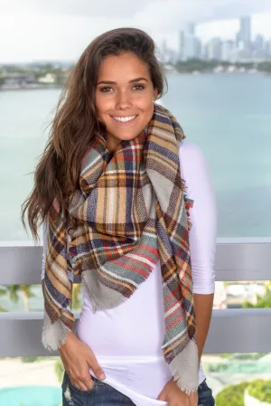 Gray Plaid Blanket Scarf