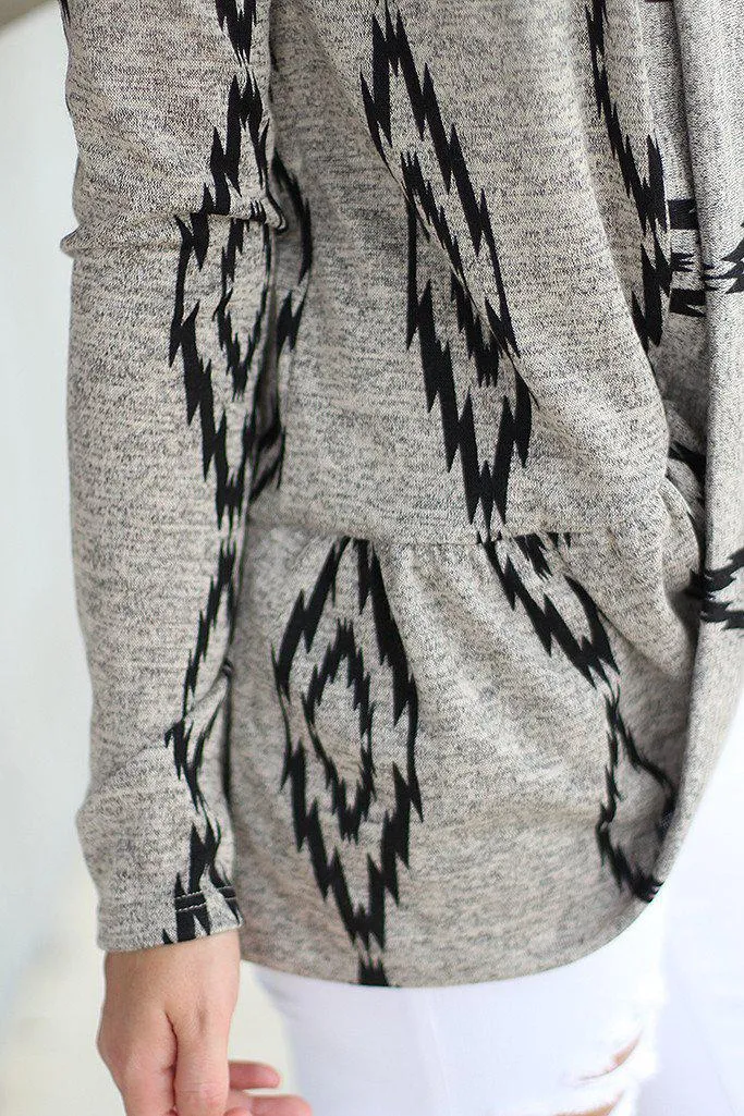 Gray Printed Open Cardigan