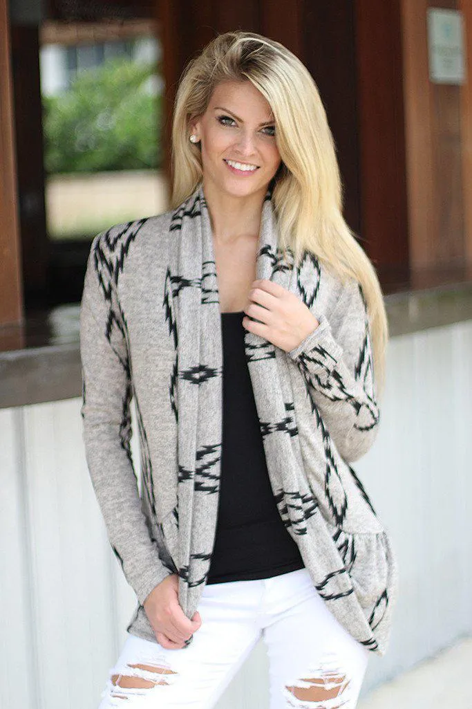 Gray Printed Open Cardigan