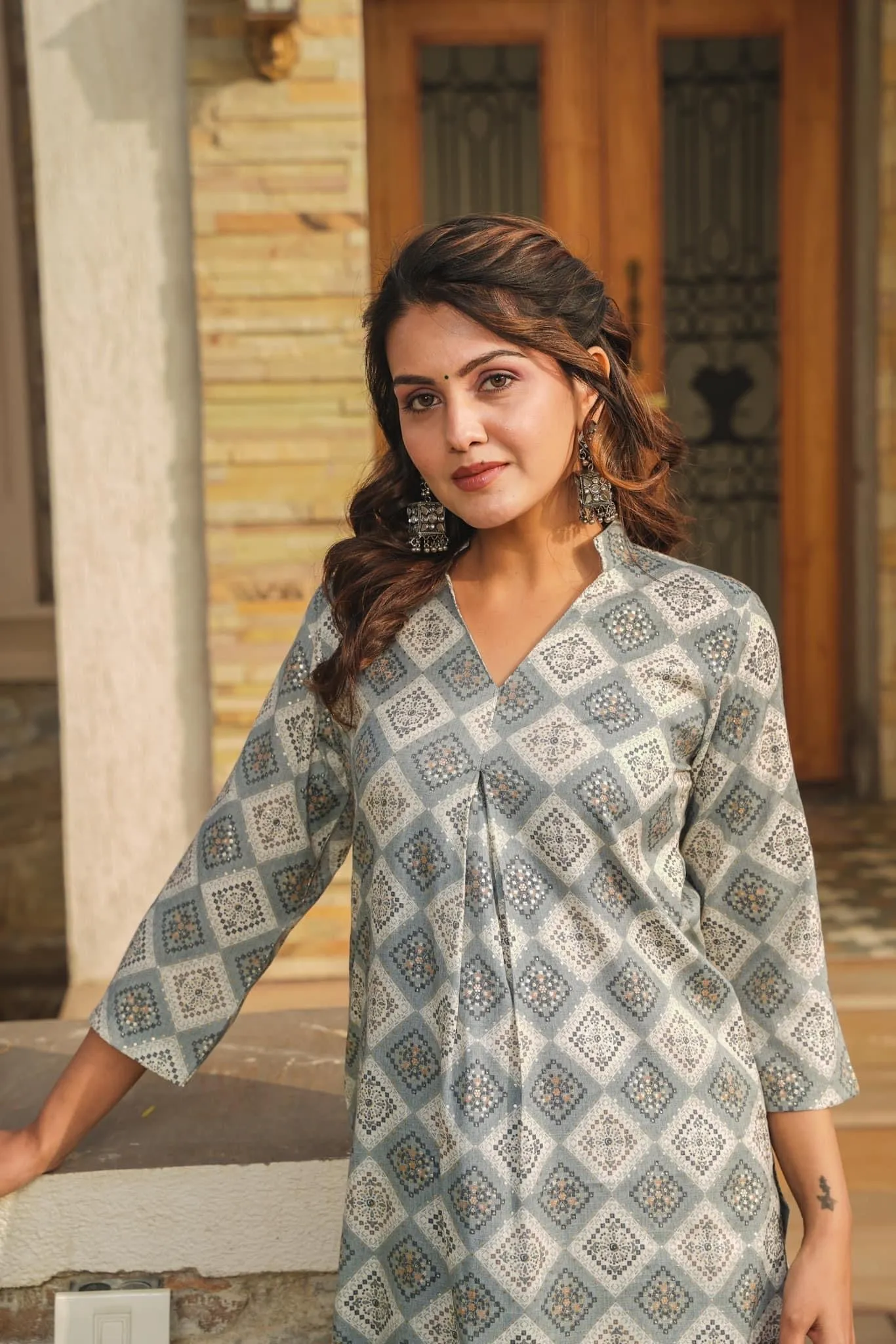 Gray Printed Rayon Kurti