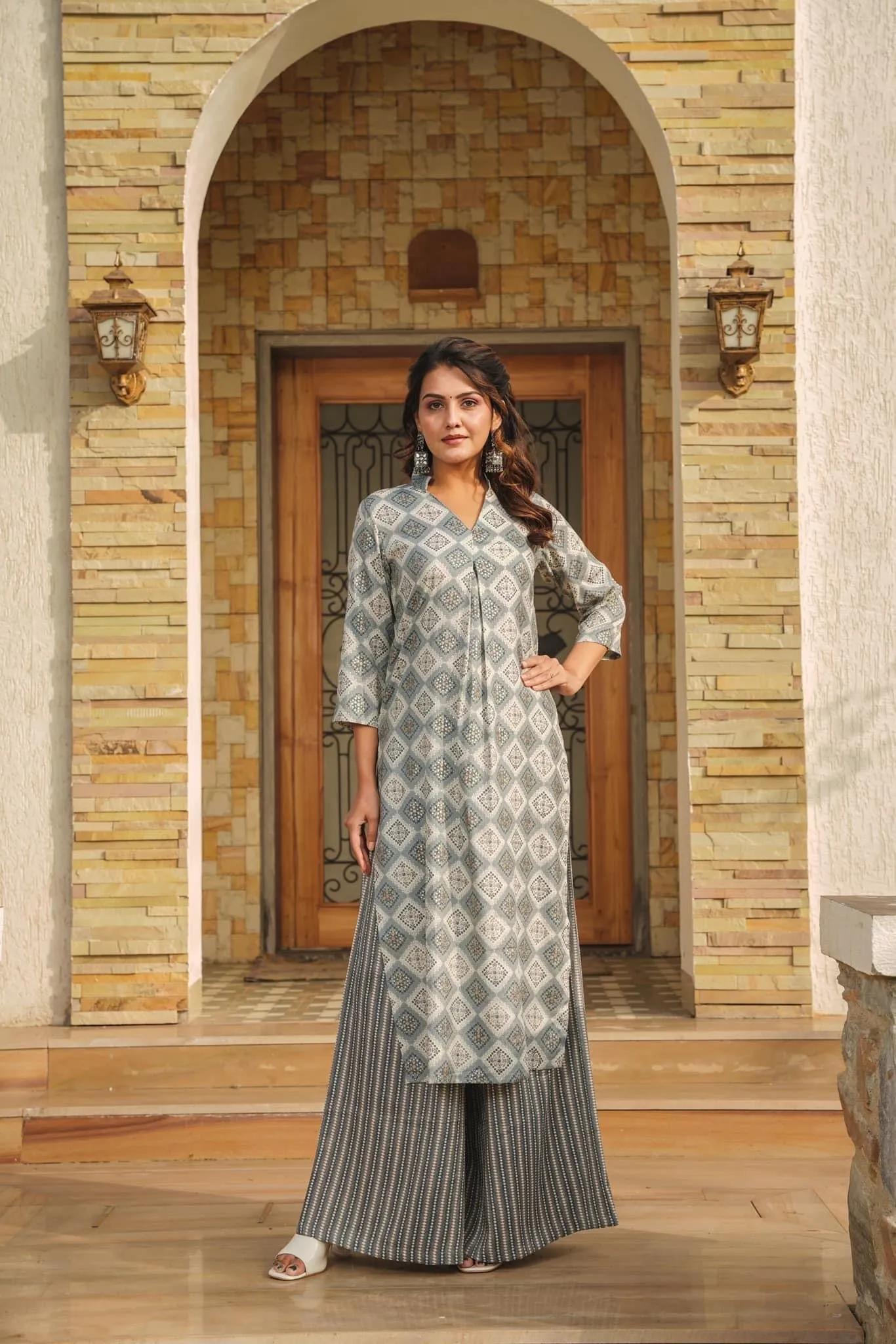 Gray Printed Rayon Kurti