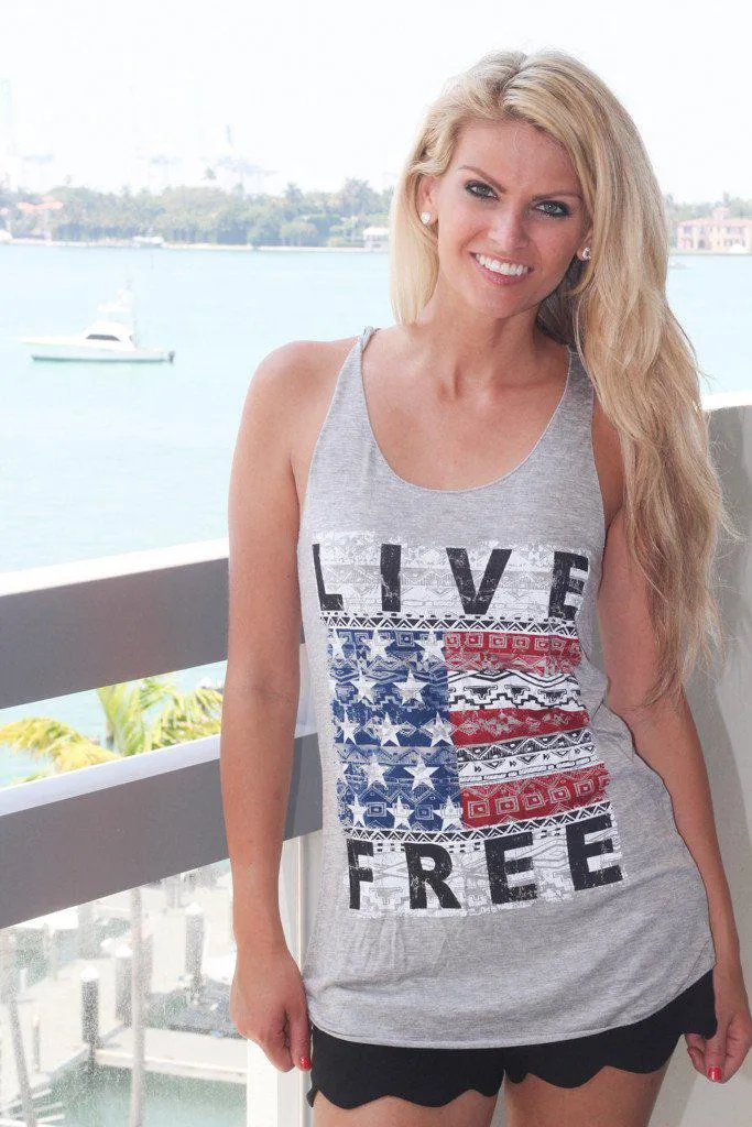 Gray "Live Free" Tank Top