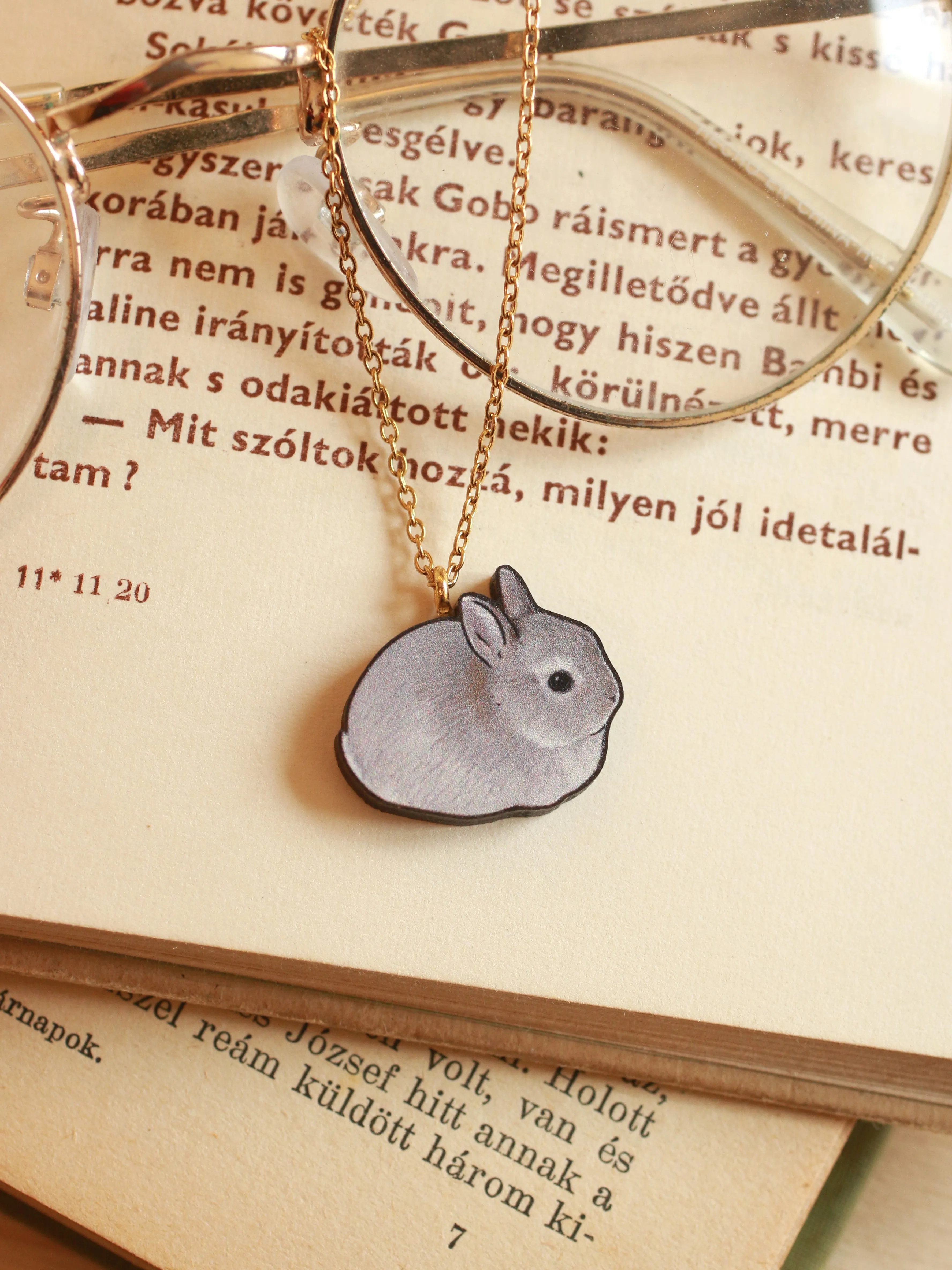 Gray Rabbit necklace - gray bunny pendant