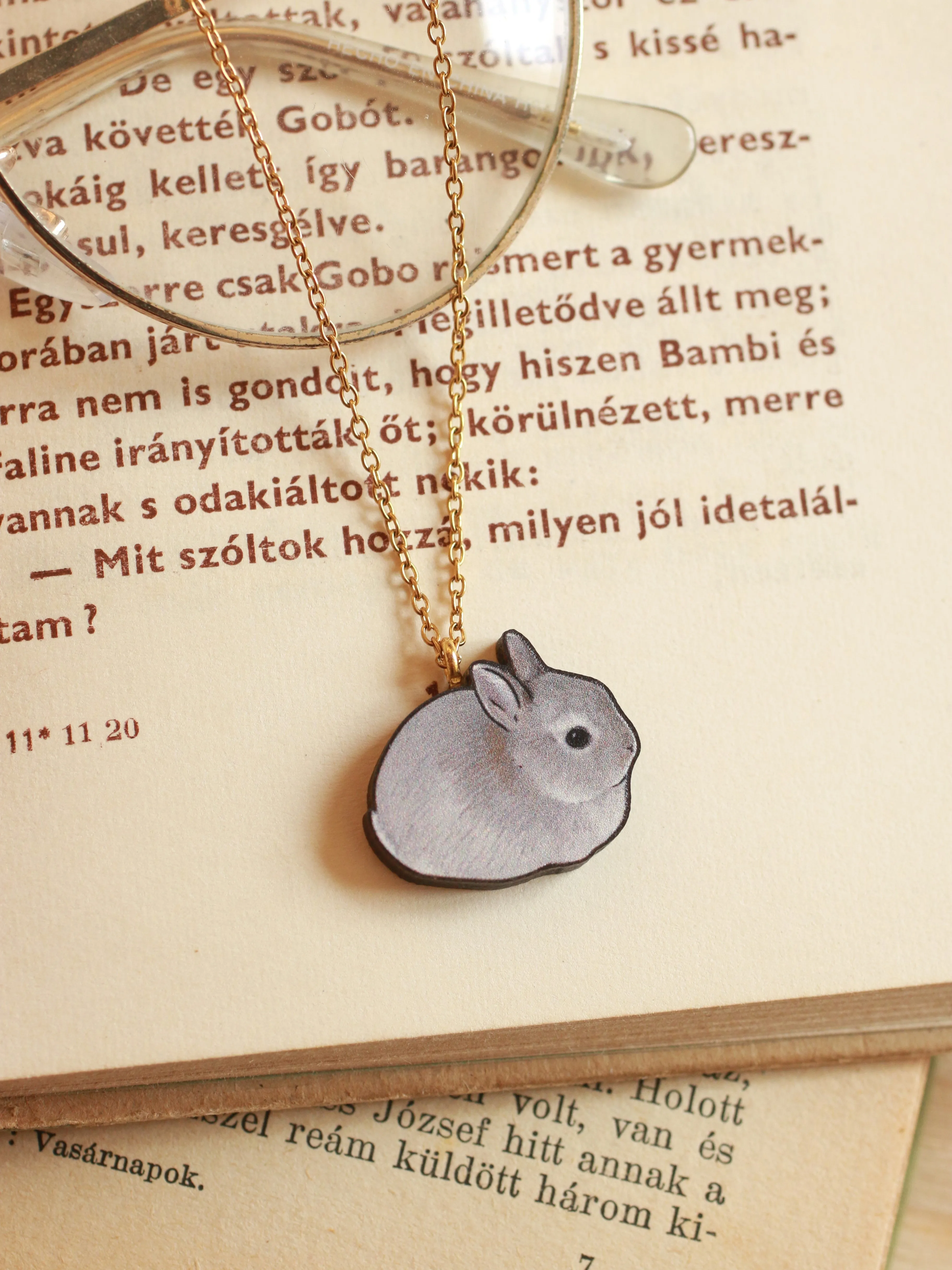 Gray Rabbit necklace - gray bunny pendant