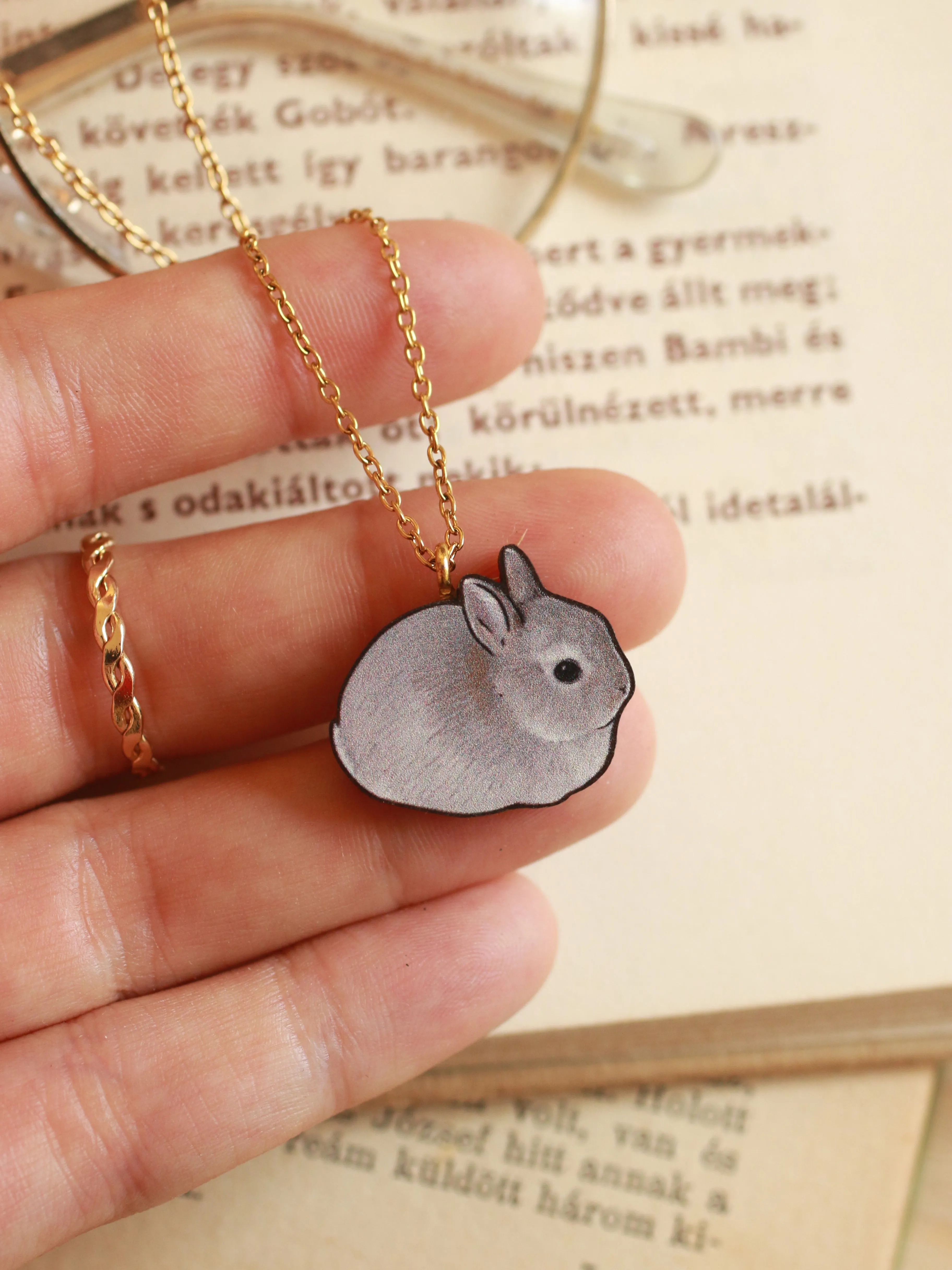 Gray Rabbit necklace - gray bunny pendant