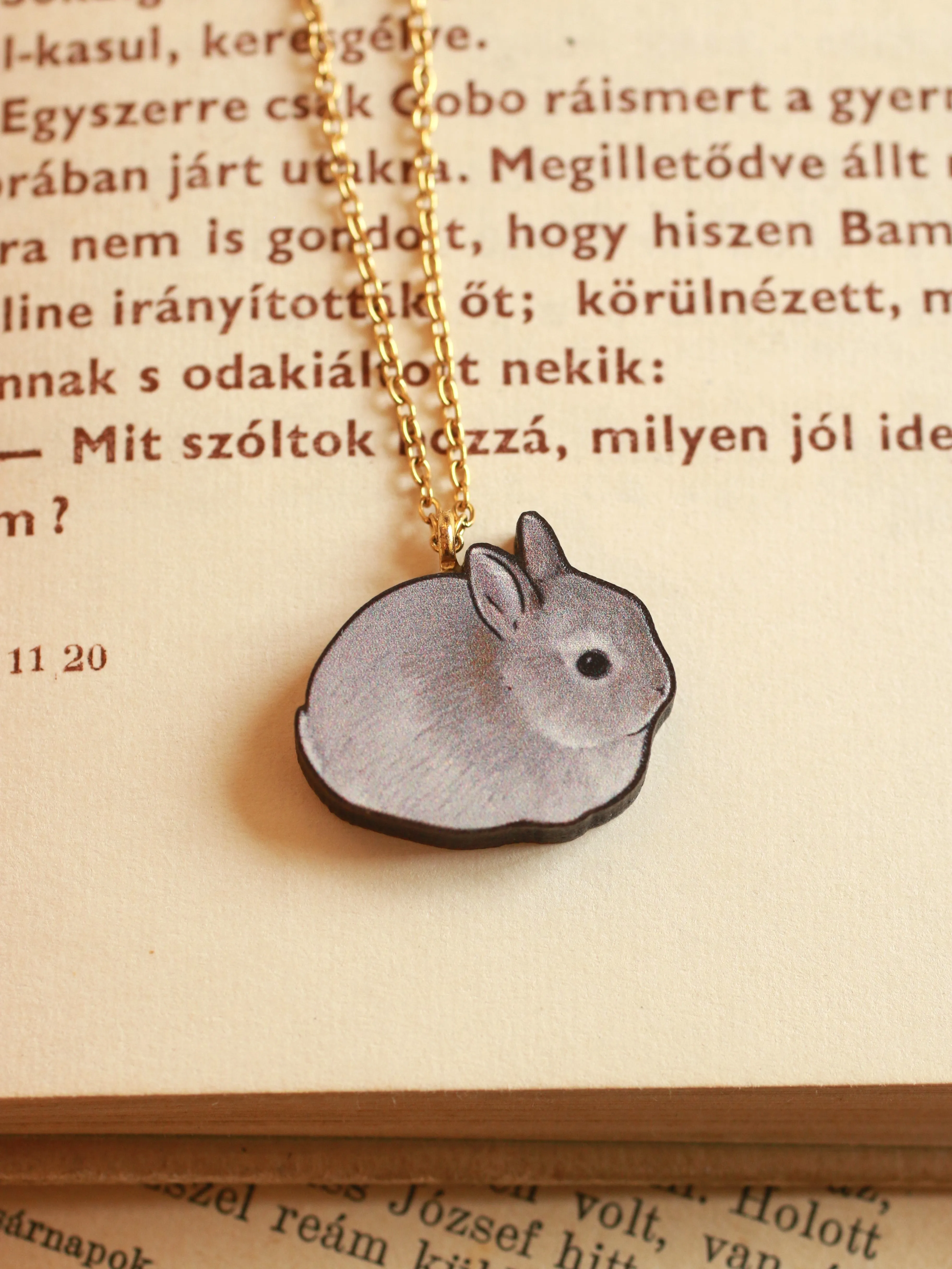 Gray Rabbit necklace - gray bunny pendant