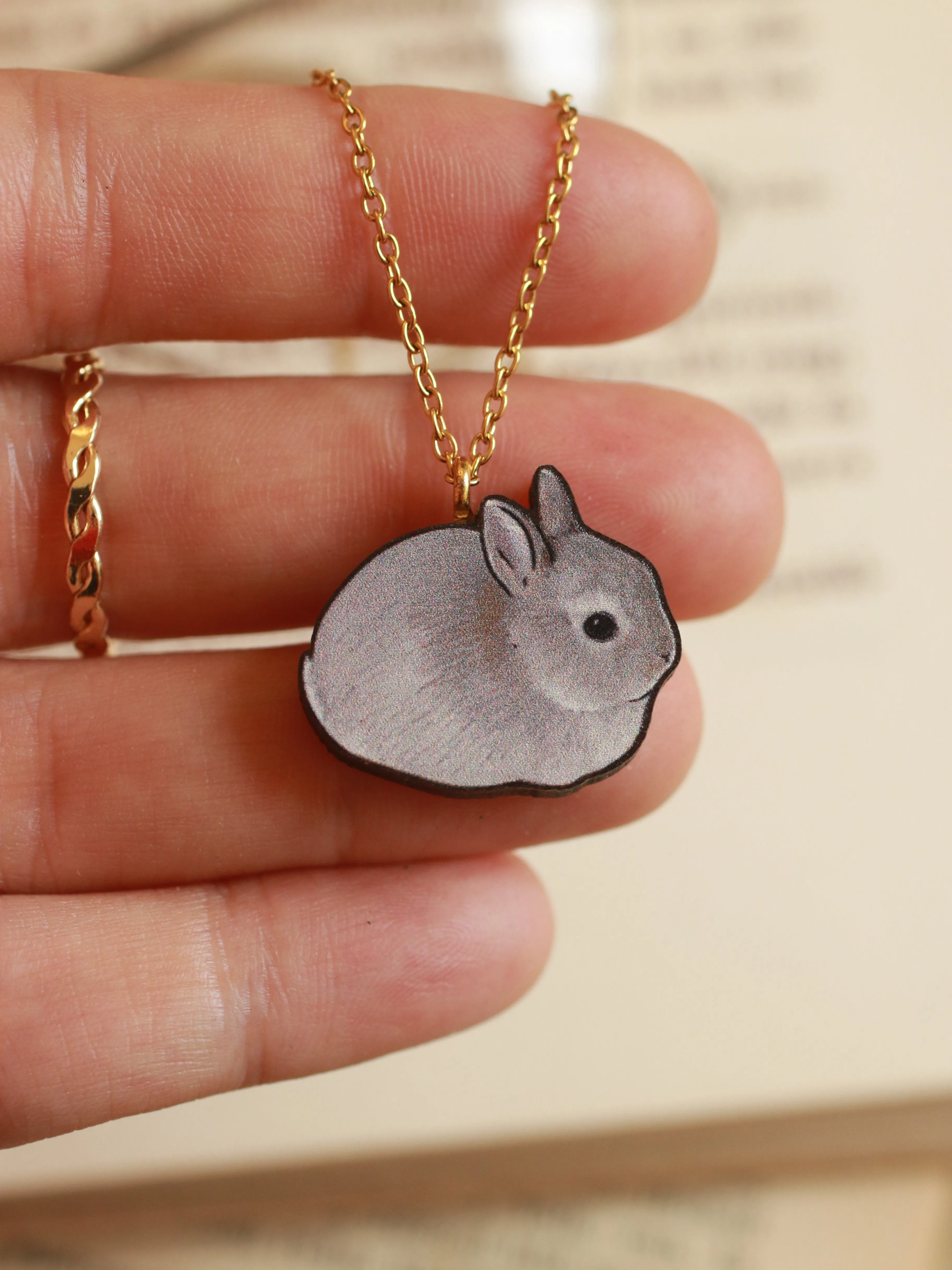 Gray Rabbit necklace - gray bunny pendant