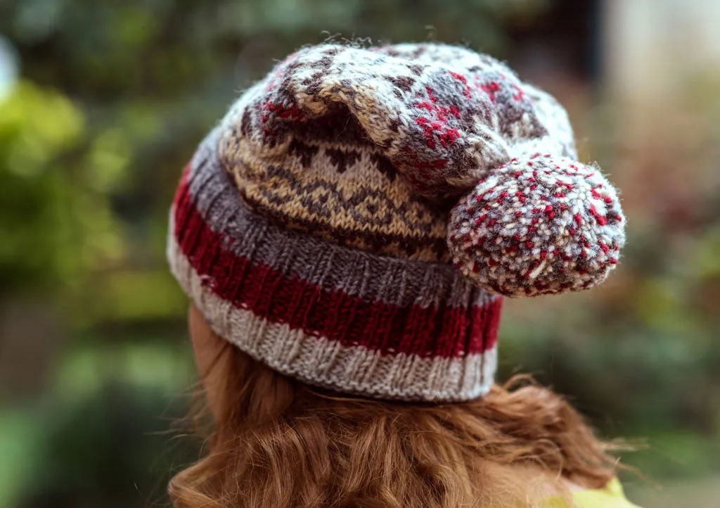 Gray Red Multicolored Woolen Pom Pom Beanie