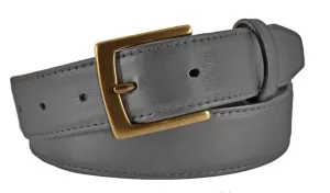 Gray Smooth Leather Belt, Signature Buckle (Antique Brass)