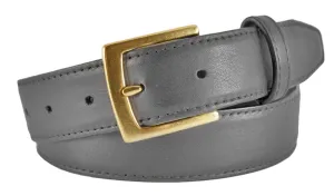 Gray Smooth Leather Belt, Signature Buckle (Gold)