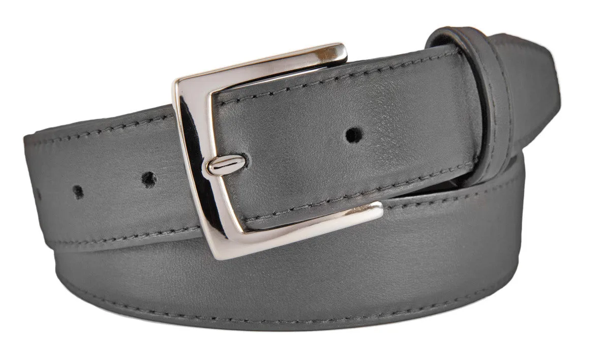 Gray Smooth Leather Belt, Signature Buckle (Shiny Silver)