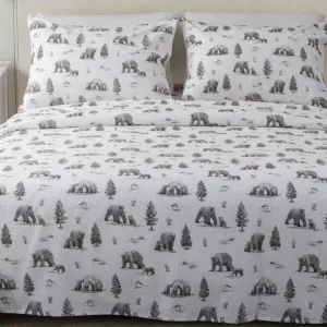 Great Bay Home Extra Soft Lodge Printed 100% Turkish Cotton Flannel Sheet Set. Warm, Cozy, Luxury Winter Bed Sheets. Lakeview Collection (Full, North Pole Polar Bears)