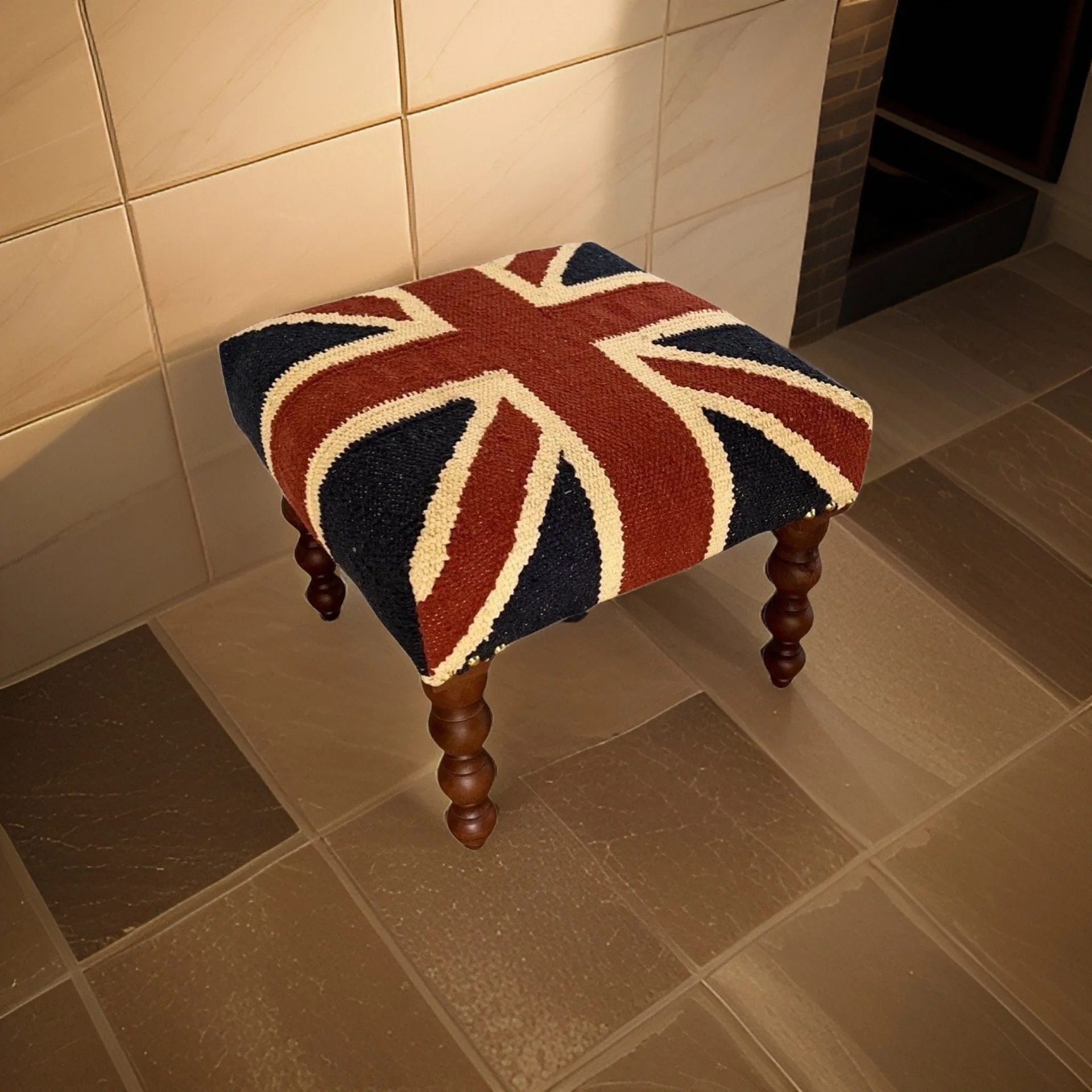 Great Britain Union Jack Bench | Foot Rest Pouf Solid Base