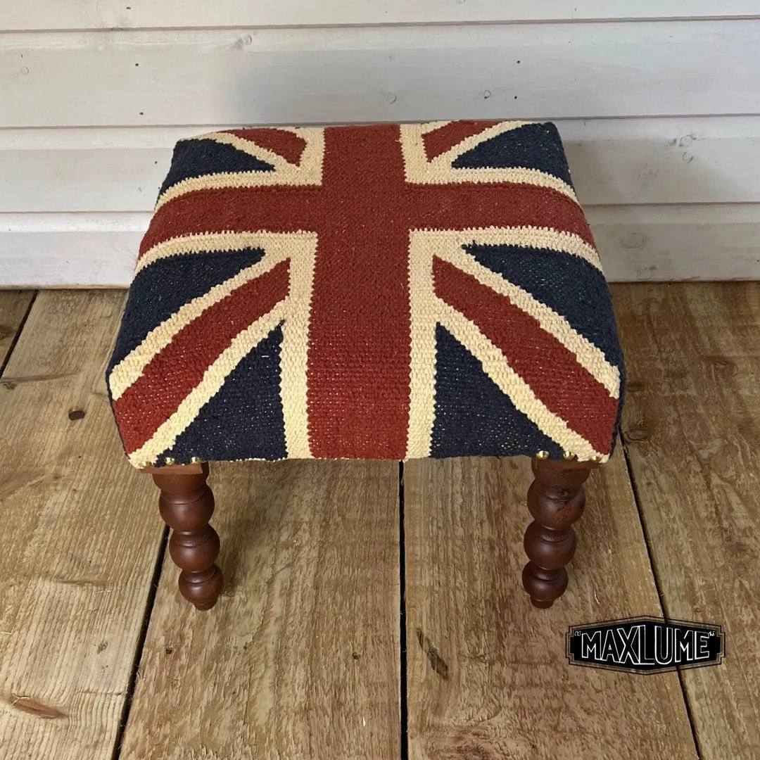 Great Britain Union Jack Bench | Foot Rest Pouf Solid Base